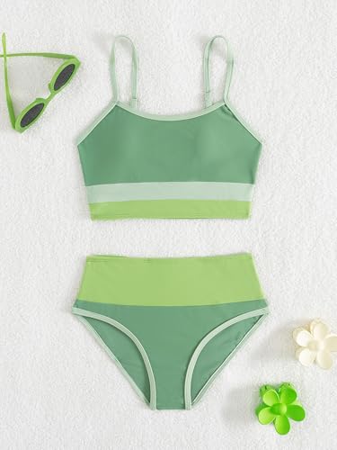 Image of Verdusa Girl's 2 Piece Colorblock High Waisted Bikini Sets Swimsuit Swimwear Bathing Suits