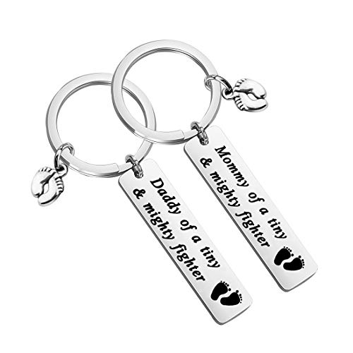 CENWA NICU Dad NICU Mom Gift Mommy/Daddy of A Tiny Mighty Fighter Keychain Set New Born Gift Fathers Day