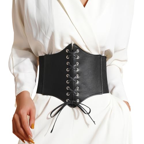 eYLun Womens Corset Belt Vintage Lace-up Elastic Waist Belt Punk Tied Waspie Wide Belt3