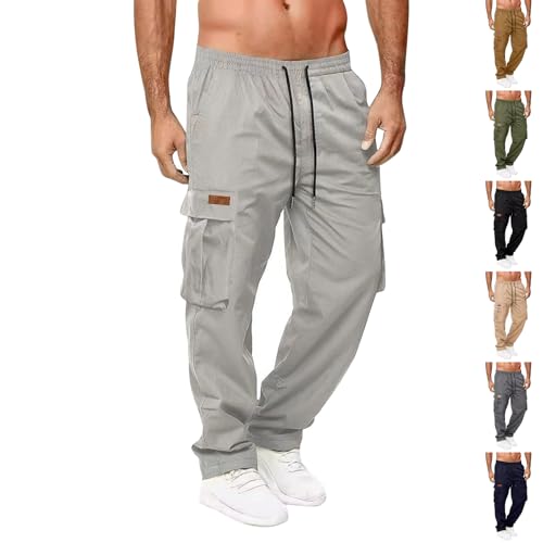 Baggy Mens Cargo Sweatpants Wide Leg Lightweight Low Rise Drawstring Sweatpants Athletic Jogging Pant with Pockets