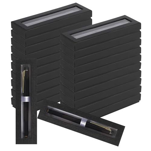Image of 42 Pcs Empty Pen Gift Box, Pen Case with Cushion, Clear Lid Cardboard Box, Display Case for Gift, Office Supplies, Birthday Souvenir, Presentation, Jewelry, Christmas (Black)