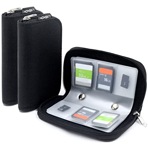 2 Set Memory Card Holder, HONSKY ® 22 Slot SD CF SDHC SDXC MMC Micro SD SecureDigital Memory CompactFlash Cards Carrying Cases & Sleeves Bags Media Storage & Organization - Black