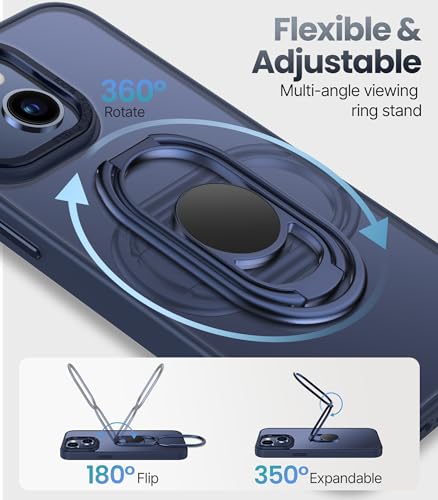 Image of Shields Up for iPhone 15 Case with Stand, Phone Case Clear with Double Ring Holder [Adjustable & Foldable] Shockproof Protective Matte Cover for iPhone 15 6.1 inch - Frosted Blue
