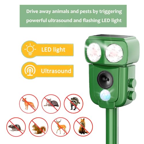 Repellente Gatti, Repellente Ultrasuoni Energia Solare IP66 Impermeabile a Frequenza Regolabile per Allontanare Animali 5 modalità Regolabile Repeller Animali Ultrasound Repellente per Animali - 4