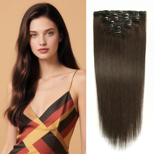WOWANGEL Clip in Extensions Echthaar, 7 Stück 100% Echthaar Haarv...