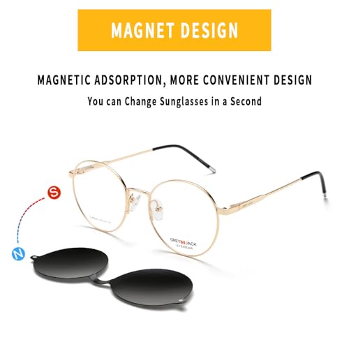 Image of grey jack 3PCS Clip On Glasses,Half-Rim Metal Round Shape with Magnetic Eyeglasses for Myopic Men Women 80020