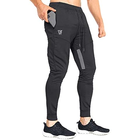 ZENWILL Mens Tapered Workout Running Pants, Jogger Training Sweatpants Slim Fit with Zip Pockets (Medium, Black) Cover
