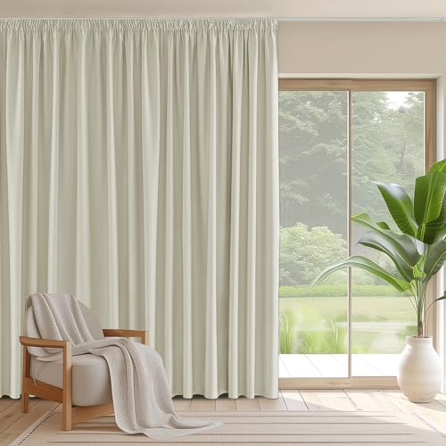PONY DANCE Room Divider Curtain for Hotel Bedroom - Extra Wide Pencil Pleat Thermal Curtain Super Soft Energy Saving Extra Long Noise Reduce Drape, 1 Panel, 110 x 102 Inch, Light Beige