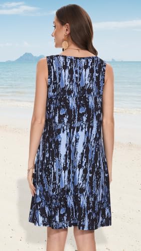 Image of Summer Dresses for Women Beach Boho Sleeveless Vintage Floral Flowy Pocket Tshirt Tank Sundresses 2026