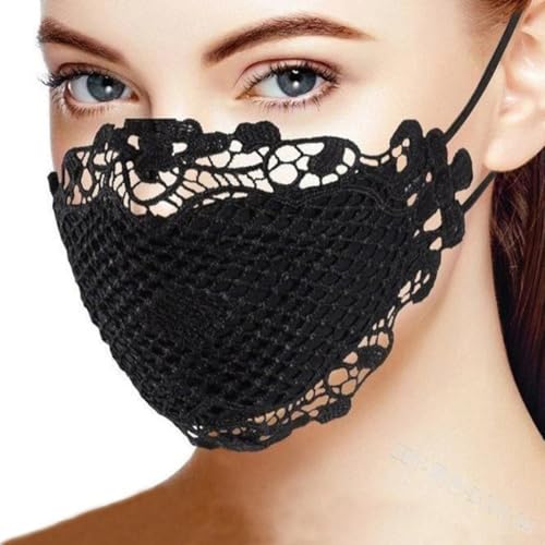 Masque en dentelle respirant réutilisable pour femme avec ajustement réglable, idéal pour la protection et accessoires de cosplay lors de festivals et fêtes (taille moyenne, noir)