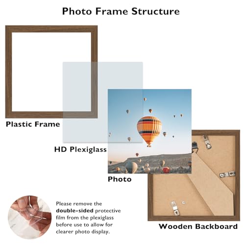 Image of JCJMY 6x6 Picture Frame Brown for Wall Hanging or Tabletop, Wall Mounting Horizontally or Vertically, 6 x 6 Square Wall Gallery Poster Photo Frame with Shatter Resistant Plexiglass, Brown