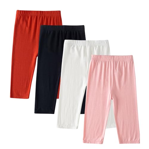 4 Pack Girls Capri Leggings Stretch Active Pants High Waist Yoga Pants Knee Length Cropped Pants Workout Leggings