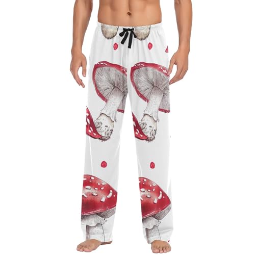 Men's Pajama Pants Vivid Mushrooms Red Sleep Pajama Lounge Pant with Pockets, Elastic Waistband