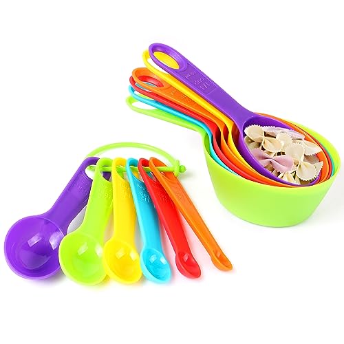 EVERMARKET 12PCS Plastic Colorful Measuring Cups, Stackable Measuring Spoons, Kitchen Measuring Set for Baking & Cooking (Multi Colors)