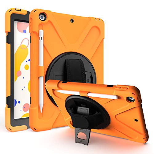 Coque iPad 10.2 robuste antichute avec poignée rotative orange