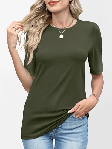 Image of ANRABESS Womens Half Sleeve Tops Crewneck Shirts Basic Fit Work Tee