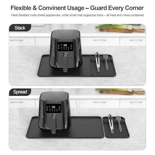 Image of Silicone Heat Resistant Mats for Countertop,24x16 Inch Air Fryer Mat with Kitchen Accessories Holder Pad for Microwave /Oven,Compatible with Ninja /Cosori /Chefman /Toshiba,Kitchen Countertop Protector