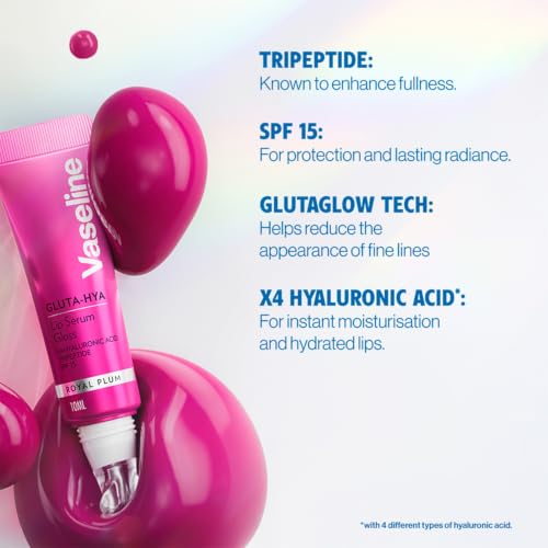 Image of Vaseline Gluta-Hya Royal Plum Lip Gloss, Serum Lip Care with Hyaluronic Acid and GlutaGlow Technology, Tints, Plumps and Protects with SPF15, for Plumper Lips | 10 ml