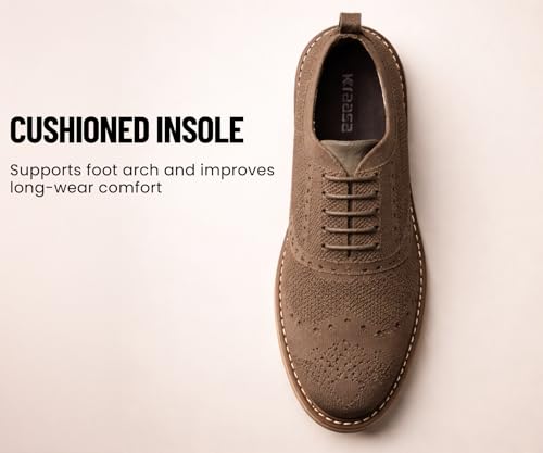 Image of Kraasa Men's Casual Sneaker Lace-Up Oxford Shoes | Breathable Knit Upper | Lightweight & Comfortable | Stylish Brown Sole | Office