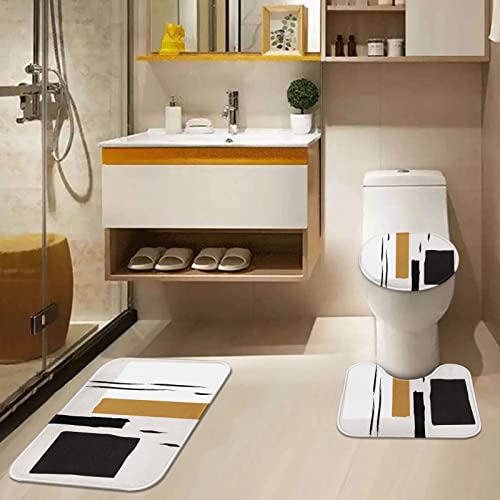 Tayney Boho Mid Century Shower Curtain Sets With Toilet Lid Cover And Non-Slip Rugs, Abstract Line Art 4 Pcs Shower Curtain Set, Modern Minimalist Geometric Bathroom Set Decor With 12 Hooks #TOP2