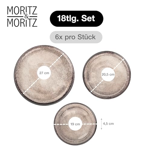 Moritz & Moritz VIDA Geschirrset 6 Personen Beige 18-tlg. - Modernes Porzellan Geschirr Set - Kratz-, Mikrowellen- & Spülmaschinenfest, Essgeschirr, Tafelservice, Kombiservice 6 Personen