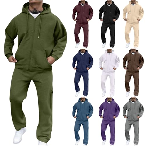 Mens Sweatsuits 2 Piece Set Big and Tall Athletic Fleece Workout Hoodies Zip Up Jacket and Loose Fit Gym Track Pants with Pockets All White Outfits Workout Warm Up Suits for Men