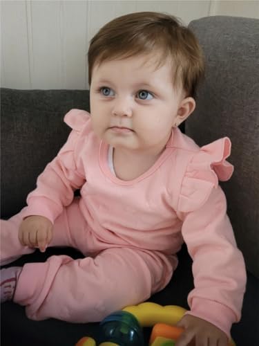 Infant Baby Girls Clothes Solid Color Long Sleeve Ruffle Pullover Sweatshirt Tops Pants Tracksuit 2PCS Outfits Set 2 41FMJPyb GL. AC