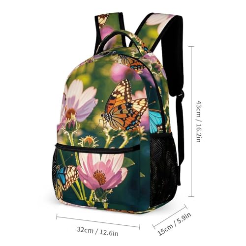 Butterflies And Blooms Backpack for Men Women, Durable Small Backpack Casual Lightweight Daypack for Travel Bag2