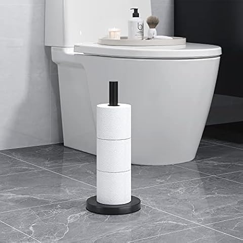 Free Standing Toilet Paper Holder Stand, 304 Stainless Steel Toilet Paper Storage Matte Black for Bathroom, Restroom Cover