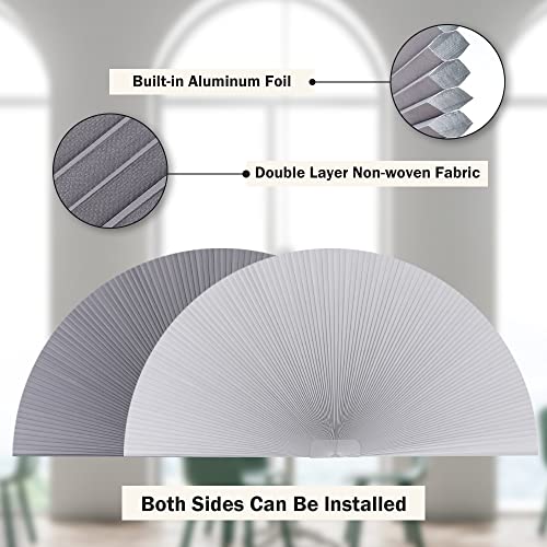 Luckup Arch Window Shades Half Circle Blackout Cellular Pleated Blinds Dual Color Semi Circular Honeycomb Windows Curtains For Half Moon Round Windows, Easy Cut And Install 36'' W X 72'' H, Grey-White #TOP3