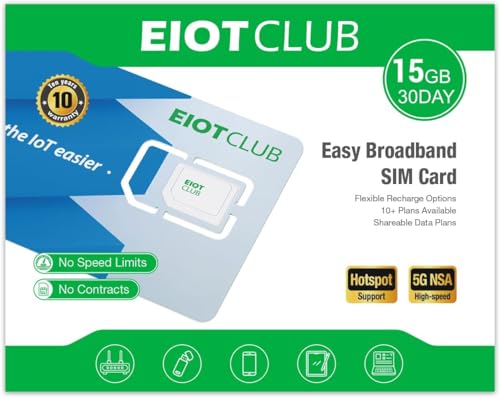 EIOTCLUB SIM Dati Prepagata 15GB 30 Giorni, Router Sim Solo Dati, Senza Contratto, 5G/4G LTE,...