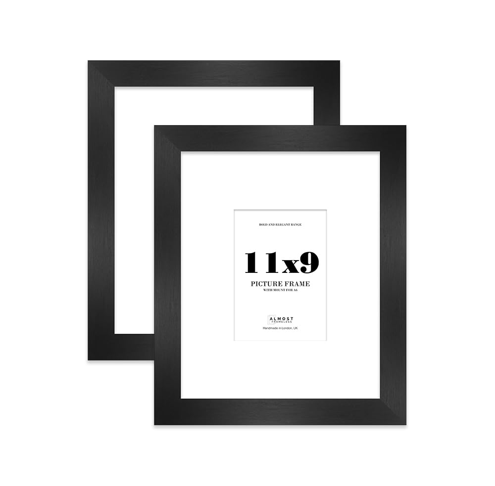 11x9 Black Frame With Mount for A6 Pictures 28mm Edge Portrait and Landscape Display with Wall Hooks and Kickstand, 2 Pack