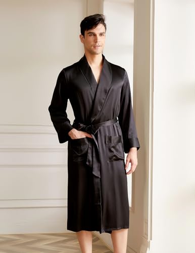 THXSILK Men’s Silk Robe Long Bathrobes, Luxury Lightweight Sleepwear, Two Pockets, Pure Mulberry Silk loungewear4