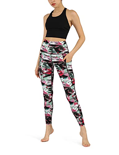 ODODOS Women s High Waisted Pattern Leggings with Pockets, Tummy Control Non See Through Athletic Workout Running Yoga Legging Pants, FineArtWine, Small