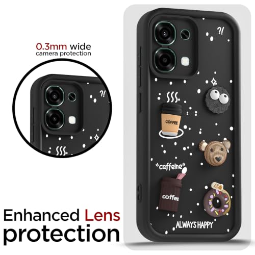 Image of Pikkme Back Cover for Oppo F31 5G / Oppo F33 5G | 3D Bear Silicone Cute & Fun Coffee Cartoon | Full Body Protection Bumper Case (Black)