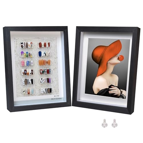 Houstimi Marco de fotos negro de 8 x 10 pulgadas, caja profunda 3D, caja de sombra pequeña, caja de exhibición hecha de madera maciza y vidrio real, profundidad interna de 1,5 cm, para pared o mesa