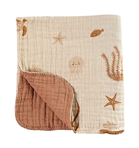 Image of Leyl&Ari Basic Toddler Blanket | Organic Cotton Reversable Toddler Crib Blanket | Gender Neutral (Under The sea Friends)