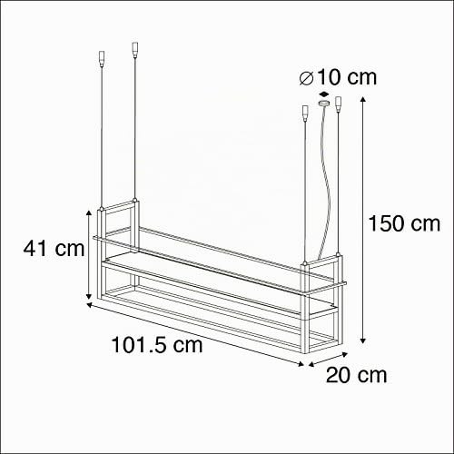 Qazqa Moderno Lámpara colgante industrial negra estantería 4-luces - CAGE Rack Acero Alargada Adecuado para LED Max. 4 x 60 Watt