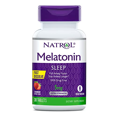 Natrol Melatonin Fast Dissolve Tablets, Helps You Fall Asleep Faster, Stay Asleep Longer, Easy To Take, Dissolves In Mouth, Strengthen Immune System, Strawberry Flavor, 5Mg, 30 Count #TOP23