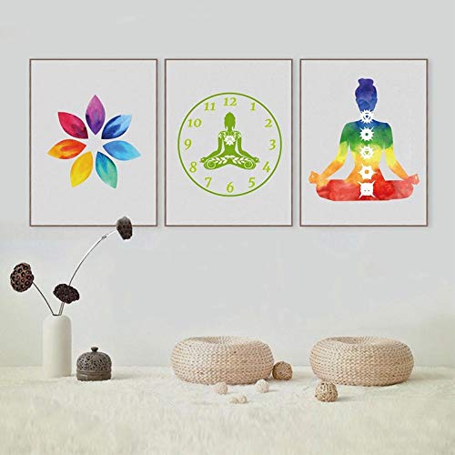 SDPYY Lotus Flower Yoga Chakras Aquarell Wandkunst Druck Poster Bild Leinwand Malerei Wohnkultur-40x60cmx3 STK. Kein Rahmen Cover