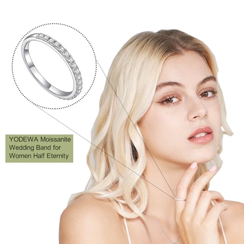 YODEWA Moissanite Wedding Band, Moissanite Rings for Women Half Eternity 925 Sterling Silver Stackable Round Thin 0.2ct Lab Created Moissanite Size 7.5 by YODEWA - Used condition - Image 2