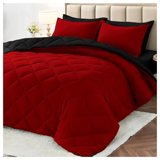 MUXHOMO 7 Pieces Queen Comforter Set, Reversible Bed in a Bag Queen Size, All Season Bedding Set with Comforter, Flat Sheet, Fitted Sheet, Pillowcases & Shams, Red & Black