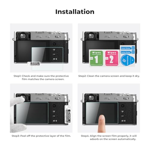 K&F CONCEPT Schutzfolie Displayschutz für Fujifilm X100VI、X100V、X-T4, 9H-Härte kratzfest Glas blasenfrei- 3 Stück