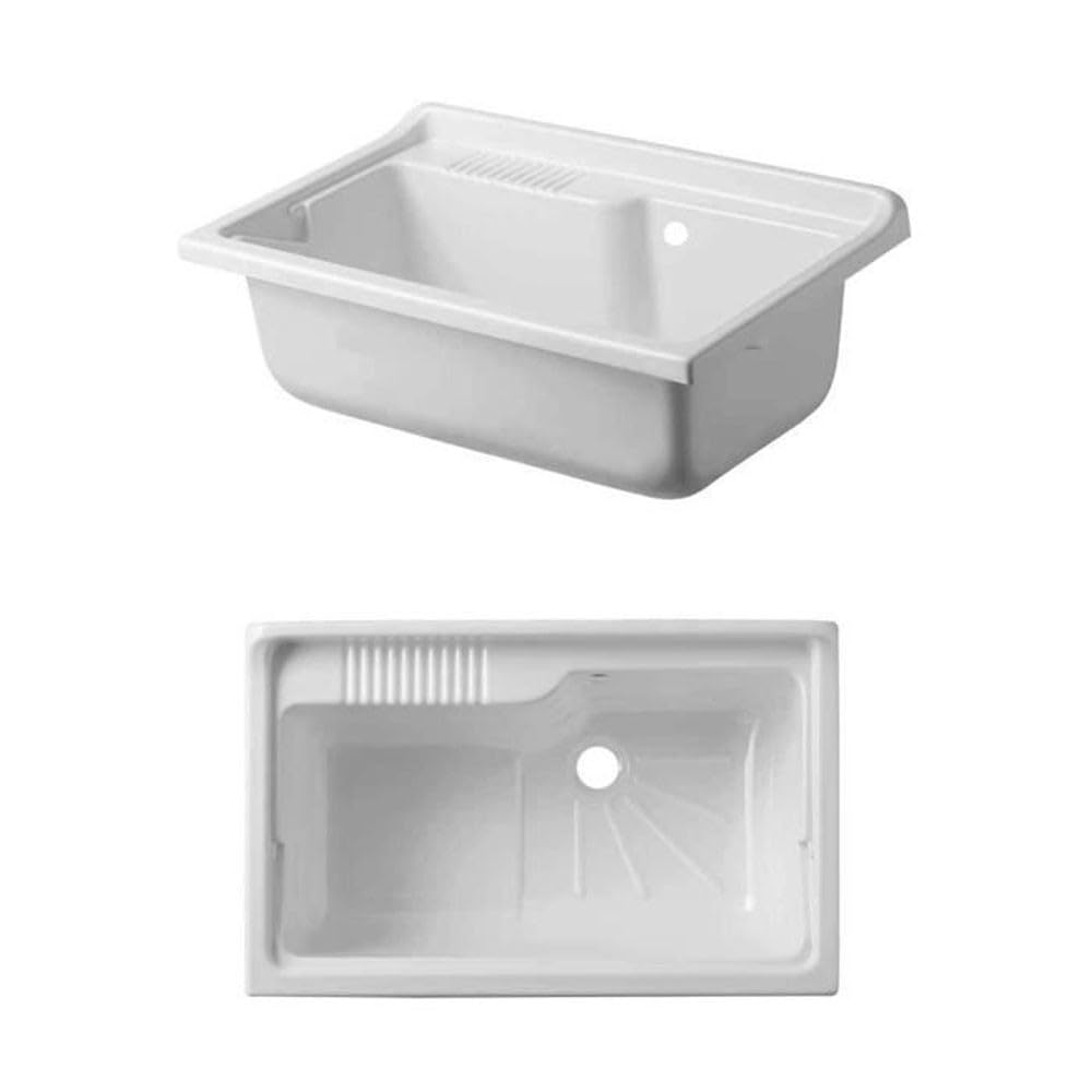 Hydroland Meuble buanderie Double Porte PVC avec Vasque bac à Laver polypropylène 80x50 Blanc