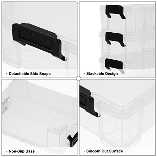 Labuk 6 Pack Plastic Pencil Box, Large Capacity Storage Bins With Lids Stackable Clear Organizer Containers For Stationery Toys Crafts Storage, School Office Supplies (Black) #TOP2