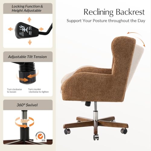 Image of HULALA HOME Modern Swivel Office Chair with Solid Wood Base, Caramel