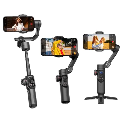Image of AOCHUAN 3-Axis Smartphone Gimbal Stabilizer with 7.0 Stabilization, 360 Panoramic Capability, Smart Tracking 6.0, Foldable Design, Compatible with iPhone and Android Phones (Black, USB-C)
