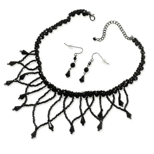 Collar y pendientes de cuentas acrílicas negras góticas Avalaya bisutería plástica negra
