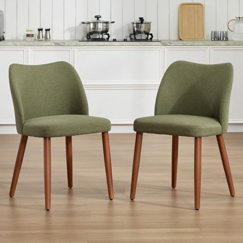 chairus Juego de 2 Silla de Comedor con Patas Madera Sillas de Cocina con Respaldo Curvo, Sillas de Comedor Minimalista Silla Tapizada en Lino para hogar/Restaurante, Verde