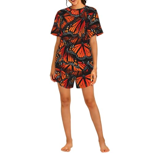 Pyjama manches courtes femmes imprimé papillon vêtement nuit confort
